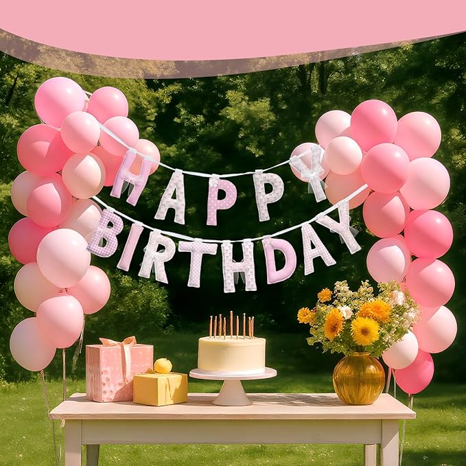 Suncalla Pre-strung Happy Birthday Banner Sign Reusable Felt Happy Birthday Garland Hanging Decorations Party Bunting Garland for Party Decor Photo Pro Home Backdrop(Cute,Pink)