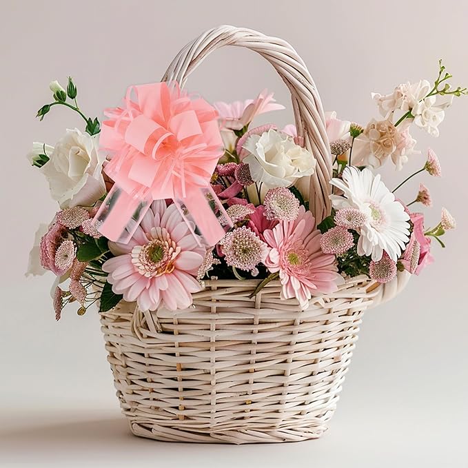 6pcs 7 Inch Pull Bows Pastel Pink Gift Wrap Bows for Gift Wrapping Ribbon Pull Gift Bows for Gift Basket Flower Wrapping Christmas Mother’s Day Easter Birthday Baby Shower Decorations