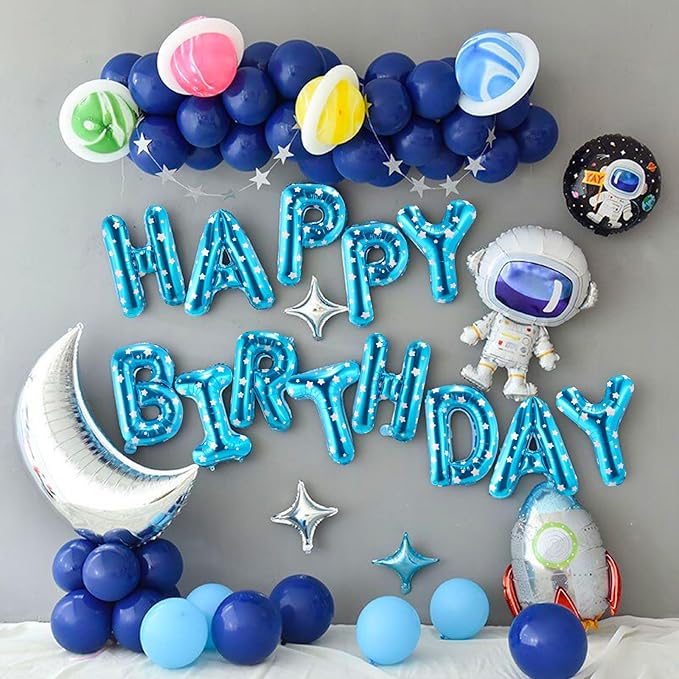 CANREVEL Happy Birthday Banner 13pcs 16 Inch Mylar Foil Letters Balloons Birthday Party Decorations for Kids and Adults - 3D Blue Star