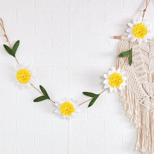 Daisy Paper Garland Boho Daisy Flower Banner Spring Hanging Garland Floral Party Banner Paper Flower Strings for 1st Birthday Baby Shower Nursery Party Supplies