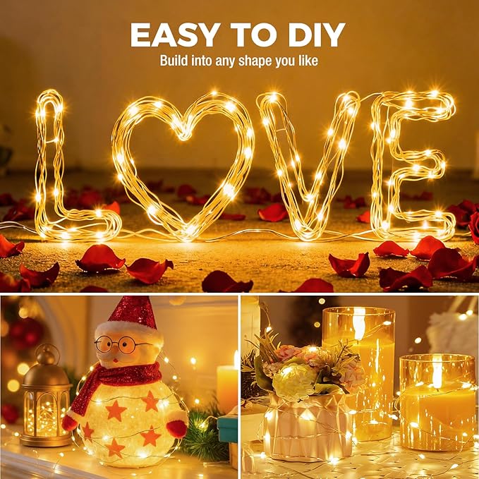 litogo 30 Pack 7FT 20 LED Fairy Lights Battery Operated, 3 Lighting Modes, Bulk Mini Twinkle String Lights Waterproof Silver Wire for Weddings Mason Jars Party Christmas Decorations-Warm White