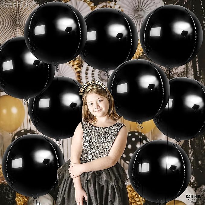 KatchOn, Huge Black Balloons - 22 Inch, Pack of 12 | Round 4D Black Foil Balloons for Black Birthday Decorations, Prom Decorations 2026 | Graduation Decorations 2026, Bachelorette, Baby Shower