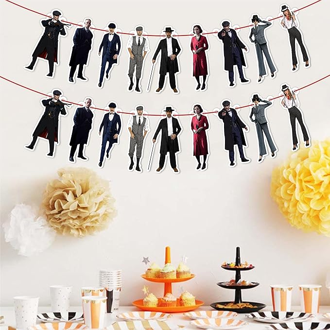 Peaky Blindrs Garland Decoration – Themed Party Banner for Birthday Celebrations, Decorative Garland for Dessert Tables, Room Décor, Photo Displays, Fan Events, and Special Occasions