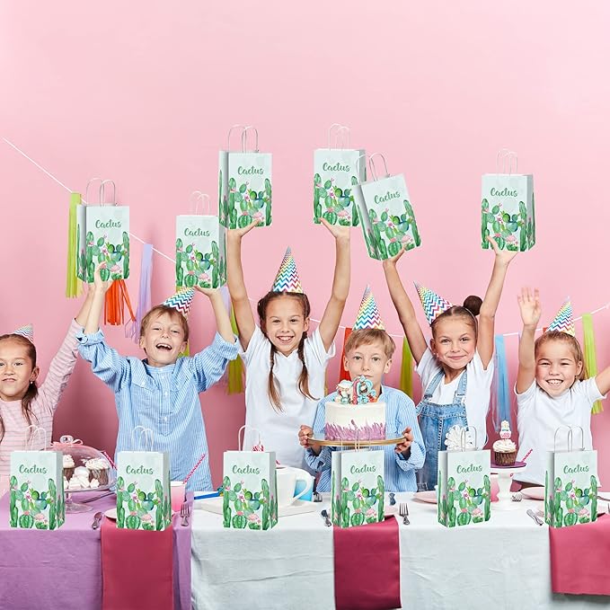 gisgfim 12 Pieces Cactus Party Favor Bags Cactus Theme Birthday Goodie Treat Paper Bags Boho Floral Party Supplies Decorations for Baby Shower Birthday Gifts
