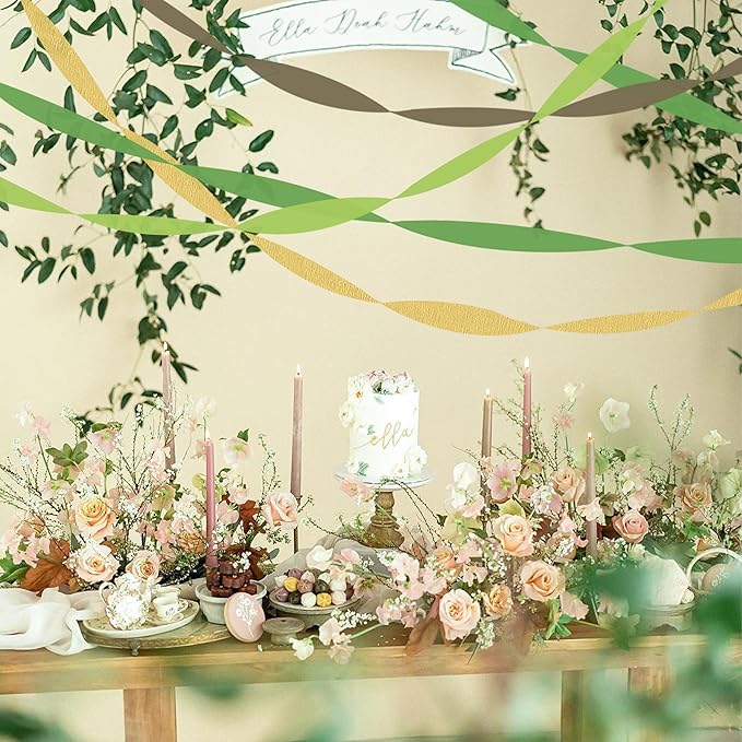 8 Rolls Crepe Paper Streamers, Woodland Streamers Party Decorations for Baby Shower Bridal Shower Wedding Safari Jungle Dinosaur Themed Birthday Christmas Decorations