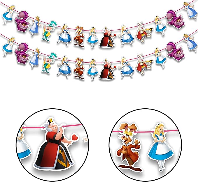 Alice in Wondrland Garland Decoration – Fairy Tale Birthday Party Supplies – Cartoon Inspired Hanging Banner for Adults – Baby Shower, School Events, Family Gatherings, and Themed Celebrations