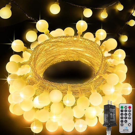 300LED Globe String Lights Indoor Outdoor for Bedroom, 108ft Warm White Fairy Lights Plug in with Remote, 8 Modes Waterproof Hanging String Light for Girl's Room Classroom Wedding Party Wedding Decor