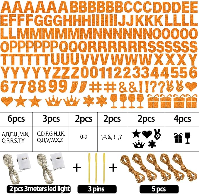 175Pcs DIY Glitter Customizable Banner Kit Custom Banners DIY Happy Birthday Letter Banners Personalized Banner Decor for Easter Day Christmas Baby Shower Birthday Party Decorations(Glitter Orange)