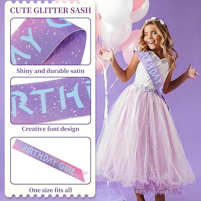 Canitor Kpop Theme Birthday Decorations Soft Satin Birthday Girl Sash for Women Dress Outfits Party Favors Accessories (dot gradient+blue words)