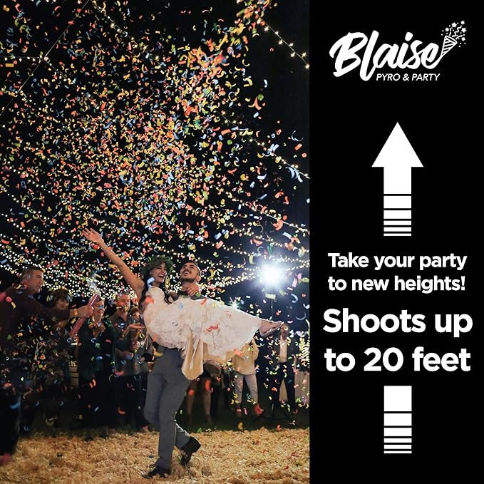 Blaise Pyro & Party Multi-Colored Confetti Poppers - Easy to Use Paper Confetti Poppers for Weddings, Birthdays, Anniversaries & More - Colorful Confetti Cannon for Memorable Photos - 2 Pack, 12 Inch