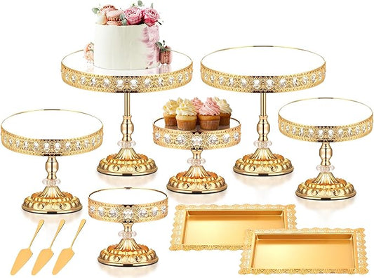 12-Piece Gold Cake Stand Set, Vintage Cake Stand with Crystal Edge and Cupcake Display Tray, Dessert Table Display Set for Wedding Party, Baby Shower, Anniversary Celebration