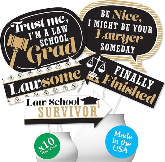 Big Dot of Happiness Graduation Party Photo Props Kit - 10-Piece Law School Grad Photography Accessories, Professional Grade Cardstock Props - Lawyer Grad