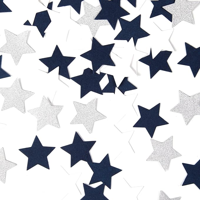 300pcs Navy Blue White Silver Confetti,Glitter Paper decor Twinkle Little Star Table Confetti,Birthday Graduation 2024 Fathers Day Wedding Baby Shower Party Decorations Circle Dots Lasting Surprise