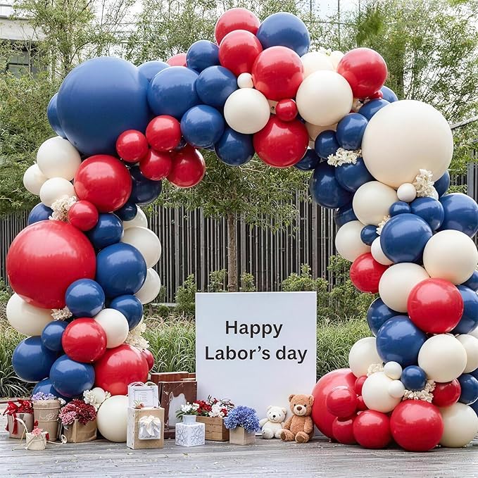 Red White Blue Balloons Arch kit 4th of July Navy Royal Blue Red Sand White Gold Balloon Star Foil Balloon for USA 250th Anniversary Independence Memorial Graduation Patriot Birthday Party Decoration