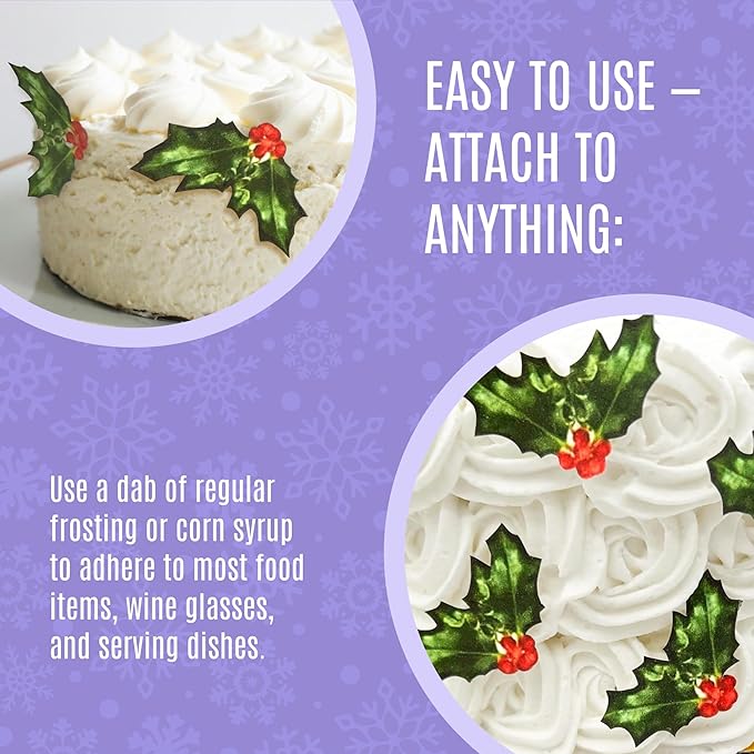 Sugar Robot Holly Leaves Cupcake Toppers - Christmas Cake Decorations Edible - Christmas Cupcake Toppers - Cake Topper - Decoration Made in the USA - Premium Crafted - 24 Pcs Pack