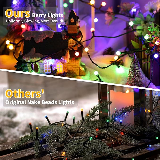 ODEETRONIC Christmas Lights - 98Ft 300 LED Color Changing Christmas Lights, 100+ Mode RGB Berry String Light with Timer, Remote Warm White Fairy Light for Indoor Outdoor Xmas Party Decor, Green Wire