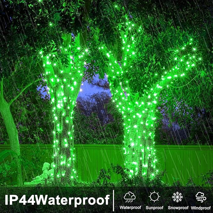 120 LED Green String Lights Indoor, 40ft St Patricks Day Lights Clear Wire 8 Modes Plug in Waterproof Christmas Fairy Lights for Room Christmas Tree Holiday Decorations