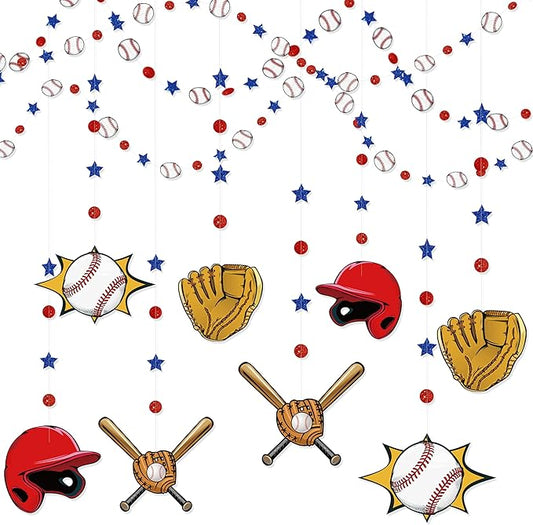 pinkblume Baseball Party Decorations Red Circle Dot Blue Star Baseball Sport Theme Hanging Cutout Garland Streamer for Birthday Baby Shower Wedding Party Supplies Classroom Nursery Wall Ceiling Decor