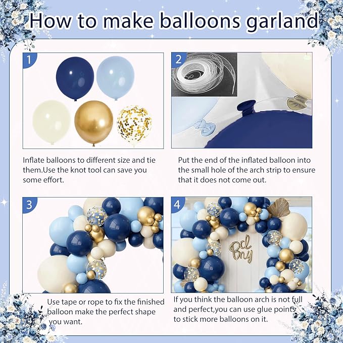 Navy Blue Gold Balloon Arch Kit,Dark Light Pastel Blue Sand White Beige Chrome Gold with Confetti Balloons Garland for Birthday Graduation Wedding Bridal Shower Party Decorations