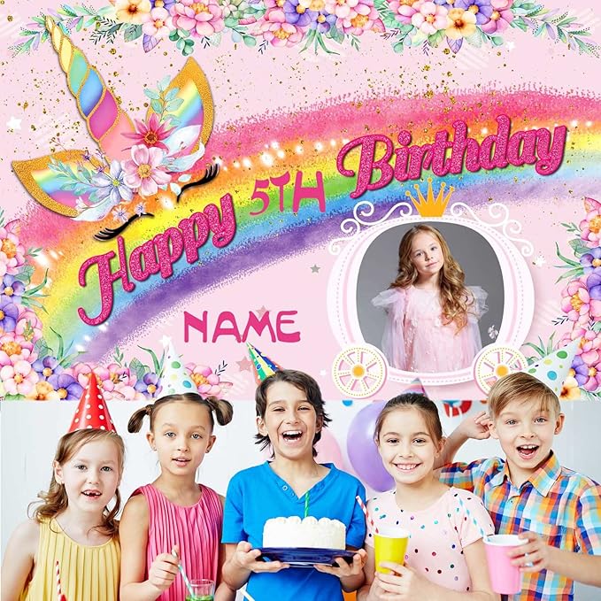 Custom Unicorn Rainbow Happy Birthday Party Decorations Supplies Personalized Unicorn Rainbow Birthday Backdrop Banner(6x9ft)