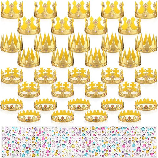 Yaomiao 66 Pieces Foam Princess Tiaras DIY Crowns Kids Party Favors Craft Girls Crystal Diamond Sticker Making Your Own Tiara(66 Pcs,Gold,Cute Style)