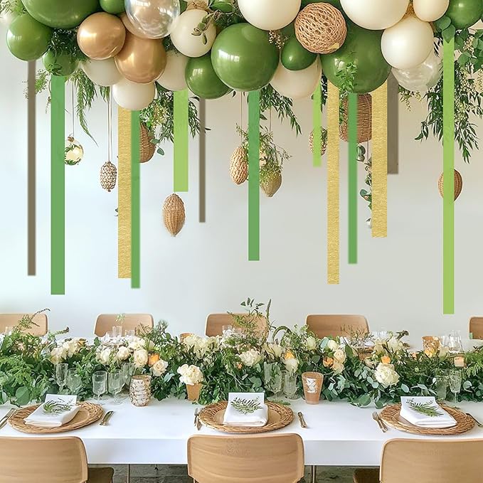 8 Rolls Crepe Paper Streamers, Woodland Streamers Party Decorations for Baby Shower Bridal Shower Wedding Safari Jungle Dinosaur Themed Birthday Christmas Decorations