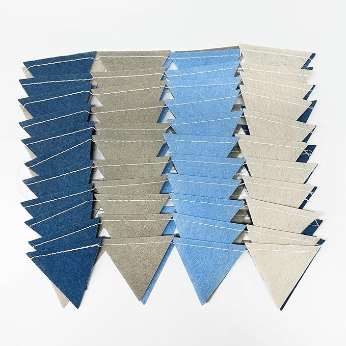 Dusty Blue Party Decoration Gray Blue Felt Hanging Triangle Mini Bunting Pennant Banner Flag for Baby Shower Birthday Wedding Nautical Ahoy Achor Bridal Shower Engagement Party Classroom Nursery Decor