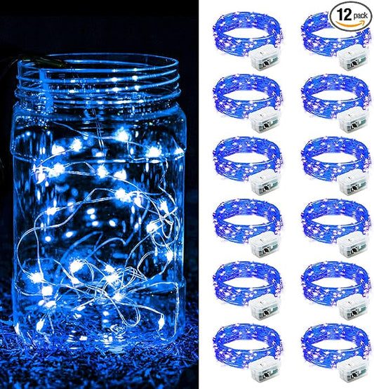 ZGWJ 12 Pack Fairy Lights Battery Operated, 7FT 20LED Mini Fairy String Lights Silver Wire 3 Modes for DIY, Parties, Wedding, Bedroom, Halloween Christmas Decoration- Blue
