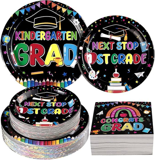200Pcs Kindergarten Graduation Party Decorations Pre-k Graduation Plates and Napkins Tableware Sets for Kids Preschool Kindergarten Graduation Class of 2026 Elementary Celebration Supplies Serves 50