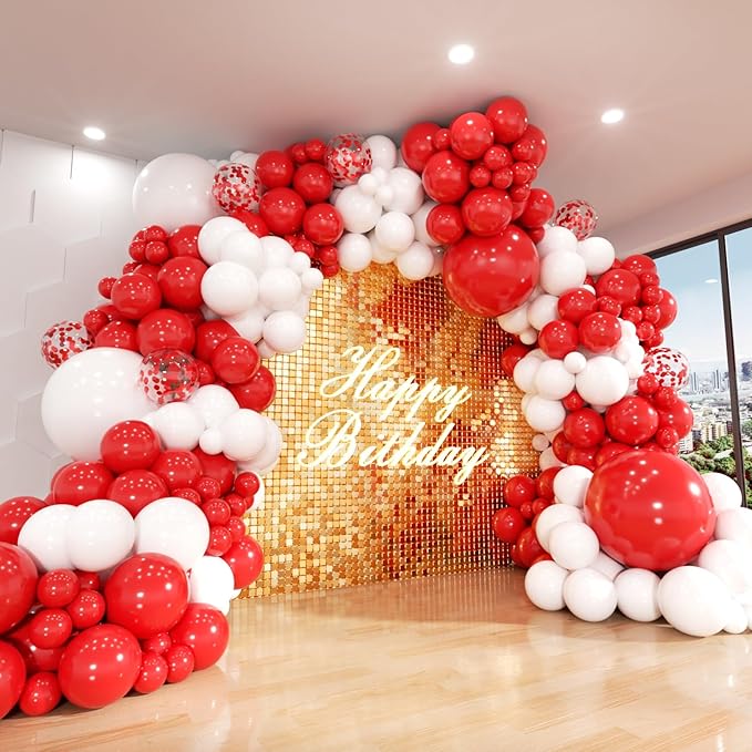 140Pcs Red and White Balloon Arch Kit for Birthday, Wedding, Engagements, Baby Shower, Christmas, Anniversary Party Decoration