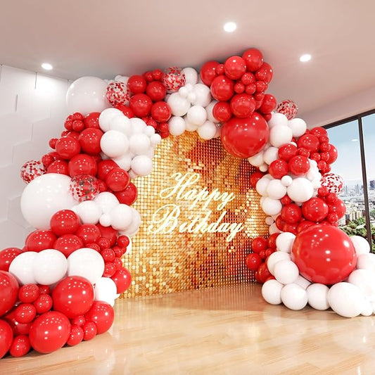 140Pcs Red and White Balloon Arch Kit for Birthday, Wedding, Engagements, Baby Shower, Christmas, Anniversary Party Decoration
