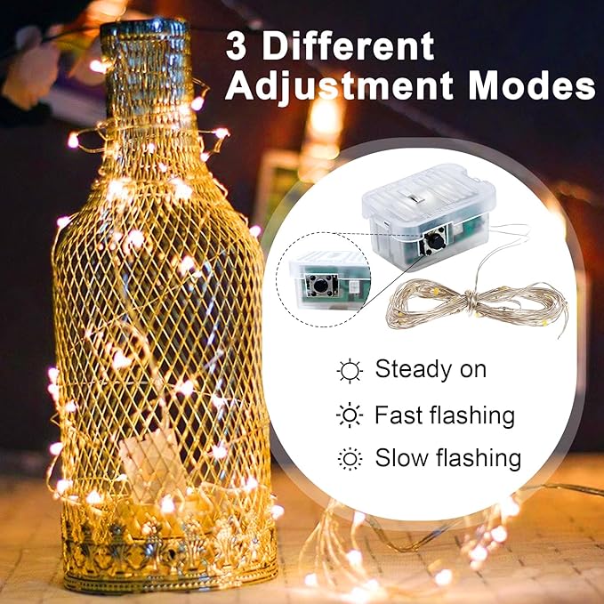 pozzolanas 8 Pack Warm White Fairy Lights Battery Operated 3 Modes 7FT 20 LED Waterproof String Lights Twinkle Silver Wire for Mason Jars Wedding Christmas Halloween Party Decor (8, Warm White)