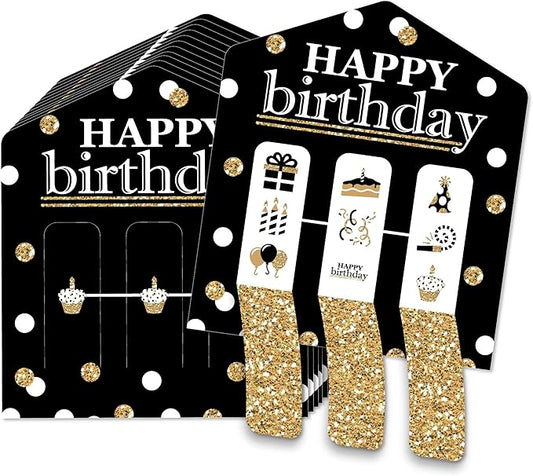 Big Dot of Happiness Adult Happy Birthday - Gold - Birthday Party Game Pickle Cards - Pull Tabs 3-in-a-Row - Set of 12