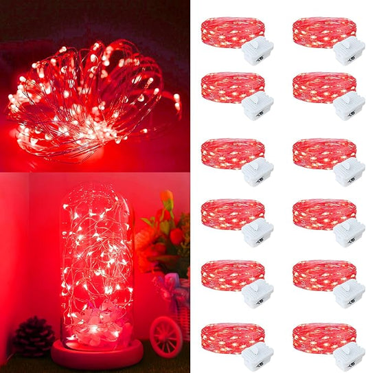 12Pack Fairy Lights Battery Operated, 7ft 20 LED 3 Modes Speed Twinkle Mini String Lights Waterproof Silver Wire Firefly Starry Lights for Mason Jars Wedding Party Christmas Decorations