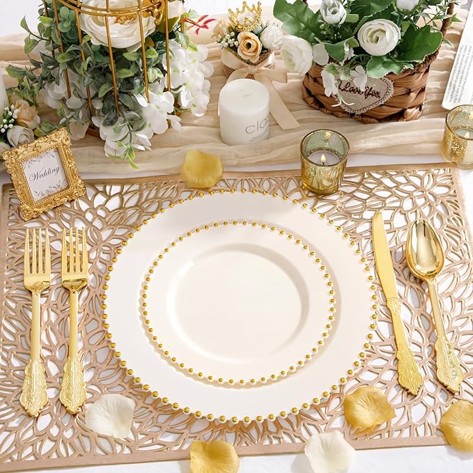 Supernal 360pcs Gold Plastic Silverware Set with Embossed Handles - Vintage Baroque Heavy Duty Disposable Cutlery (120 Forks, 120 Spoons, 120 Knives) | Elegant Gold Utensils for Wedding & Party