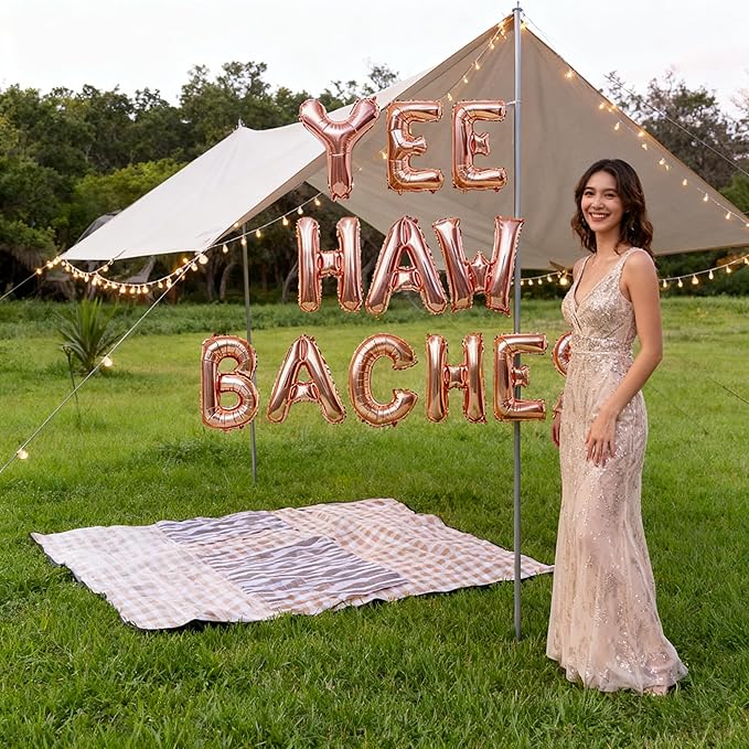 Yee haw Baches Rose Gold Balloons Bachelorette Party Decor, 16 Inch Letters Foil Mylar Balloon Banner Decor, Naughty Bachelorette Party Favors Bridal Shower or Wedding Party Supplies