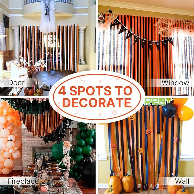 PartyWoo Crepe Paper Streamers 8 Rolls 656ft, Pack of Orange Crepe Paper Party Streamers, Crepe Paper for Birthday Decorations, Party Decorations, Wedding Decorations (1.8 Inch x 82 Ft/Roll)