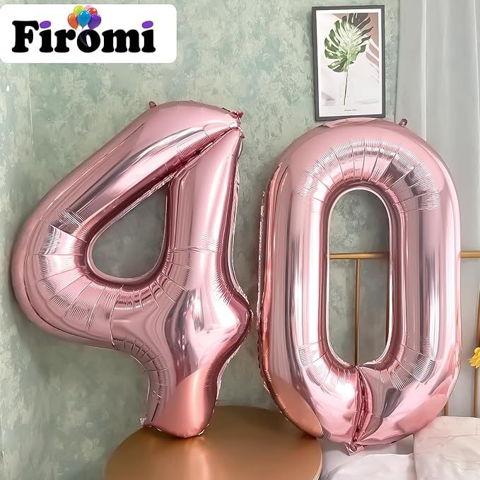 FIROMI 40 Foil Number Balloons Rose Gold 40-inch Big Giant Jumbo Mylar 40 Balloon Numbers for 40th Birthday Party Anniversary Decorations