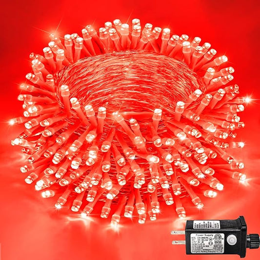 400 LED Red String Lights Outdoor, 132ft Red Christmas Lights 8 Modes Clear Wire, Plug in Waterproof Fairy String Lights for Bedroom Christmas Decorations