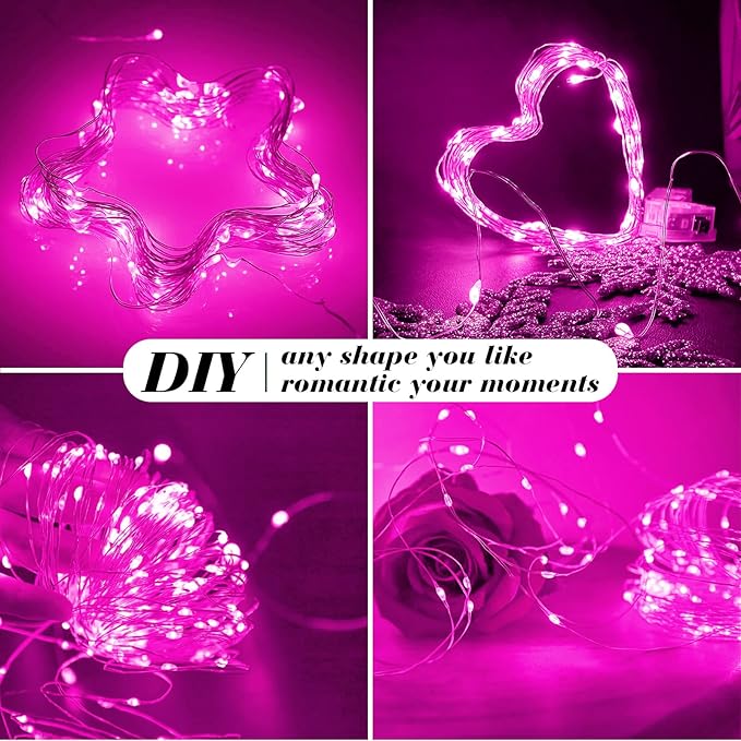 ZGWJ 8 Pack Fairy Lights Battery Operated, 7FT 20LED Mini Fairy String Lights Silver Wire 3 Modes for DIY, Parties, Wedding, Bedroom, Halloween Christmas Decoration- Pink
