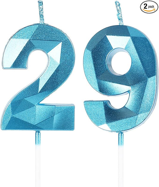 29th Birthday Candles,Number 29 Candles,Blue Happy Birthday Candle for Cake,3D Design Cake Topper Decorations for Women Men Birthday Party Wedding Anniversary Celebration Supplies