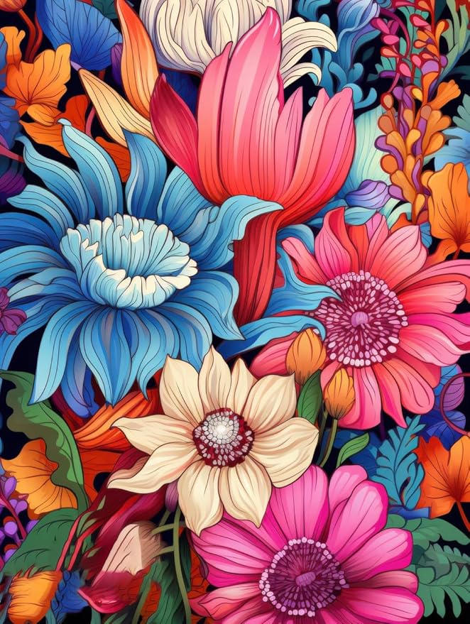 Floral Outdoor Rug Vibrant Waterproof Non Slip Patio Rugs for Balcony Garden Camping Poolside 7x12 Machine Washable Porch Deck Flower Print Outside Carpet Vintage Bathmat Blue Pink