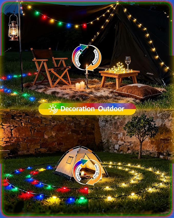 Outdoor String Lights, 328FT 1000 LED Fairy Lights, IP65 Waterproof Outside with Remote, 8 Lighting Modes Dimmable Timer Hanging LED Lamp for Camping Garden Patio Christmas Decor Yard Fence Tree