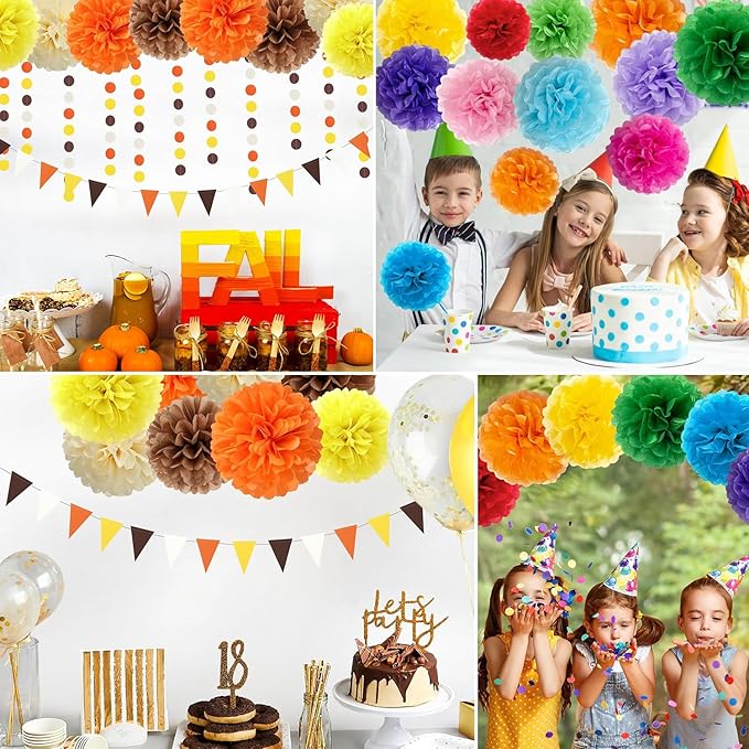 Qimoo 20pcs Yellow Paper Pom Poms Decorations, DIY Decorative Tissue Paper Pom-poms Flowers Ball for Party Wedding Outdoor Decoration