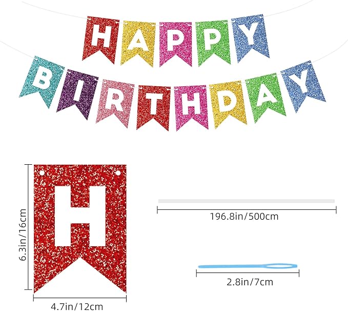 Colorful Happy Birthday Banner Birthday Sign for Backdrop Happy Birthday Decorations for Kids Birthday Party Supplies Wall Door Garland Bunting Banner