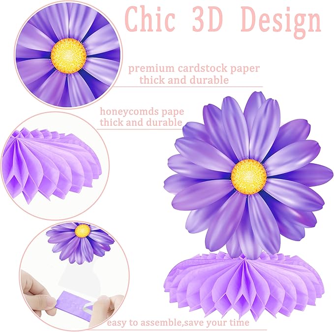 9Pcs Colorful Daisy Flower Honeycomb Centerpieces, Floral Table Toppers, Spring Summer Decor for Birthday Baby Shower Wedding Garden Tea Pool Luau Party Supplies