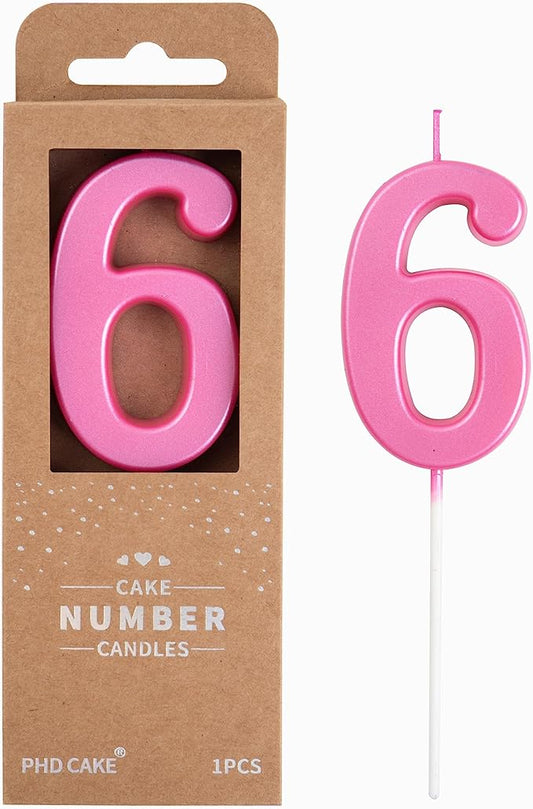PHD CAKE 2.76 Inch Modern Pink 6 Number Birthday Candles, Pink Number Candles, Cake Number Candles, Party Celebration