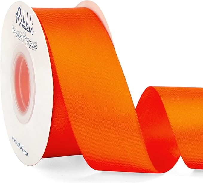 Ribbli Torrid Orange Double Faced Satin Ribbon,1-1/2” x Continuous 25 Yards,Use for Bows Bouquet,Gift Wrapping,Wedding Decoration