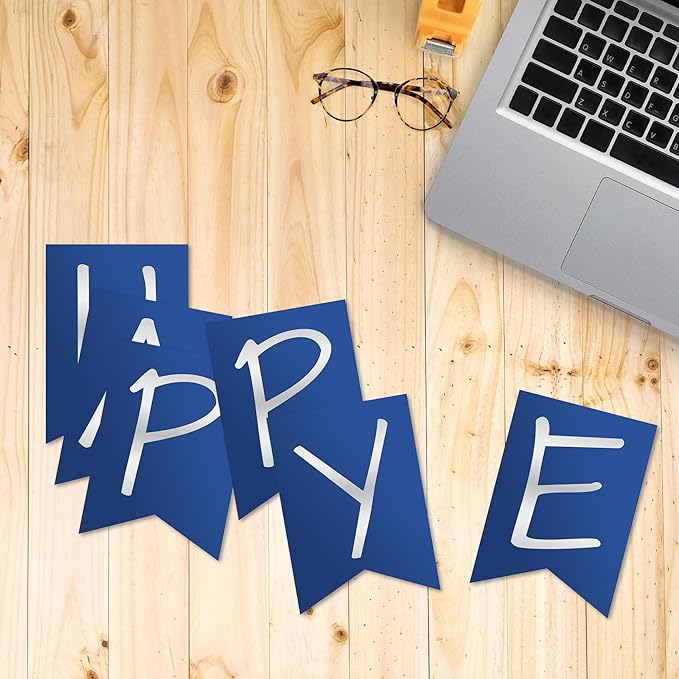 Retirement Party Decoration - Happy Retirement Blue & Silver Banner For Coworks Women Men - Wall Hanging Decor for Outdoor Mantle Fireplace - Farewell Party Supplies & Decor Banner for Home Office-A04