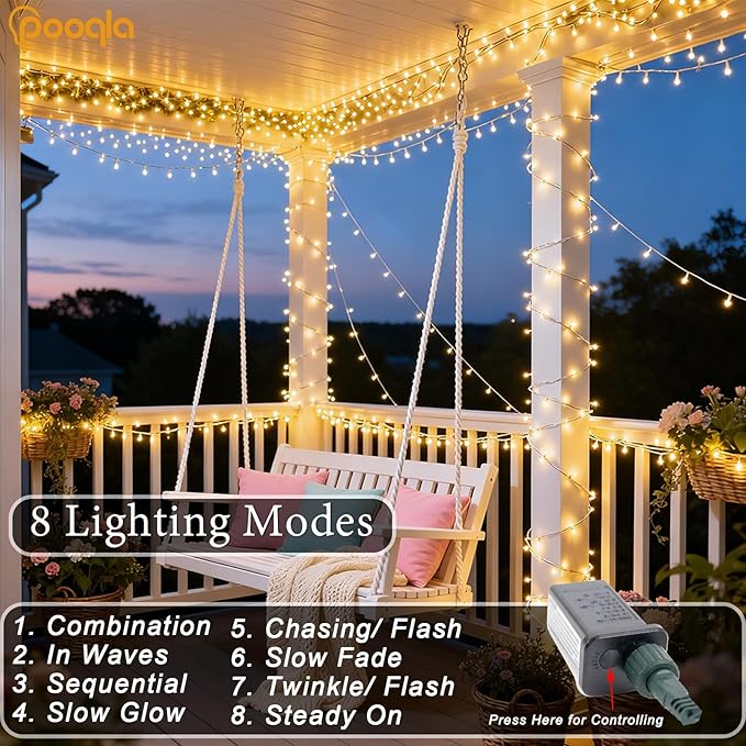 200 LED String Lights Indoor Outdoor, 66 ft Warm White Christmas Lights Plug in, Connectable 8 Modes Waterproof Clear Wire Twinkle Fairy Lights for Bedroom Party Classroom Decor
